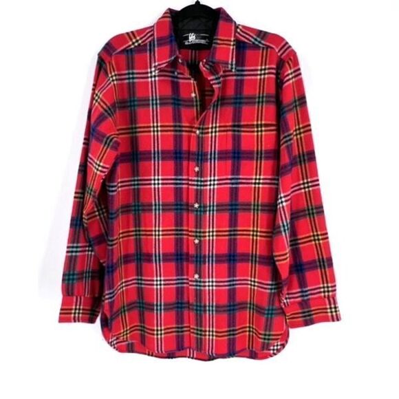Pendleton Men Lobo Plaid Pure Wool LS Button Down Shirt Red Black Medium Hunting - Picture 1 of 7